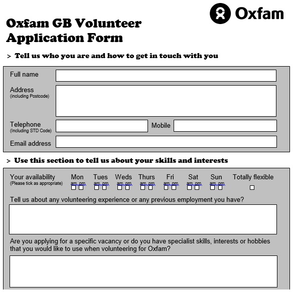 oxfam gb volunteer application form