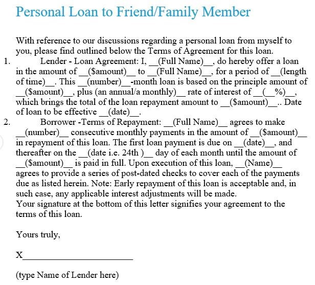personal loan to friend agreement