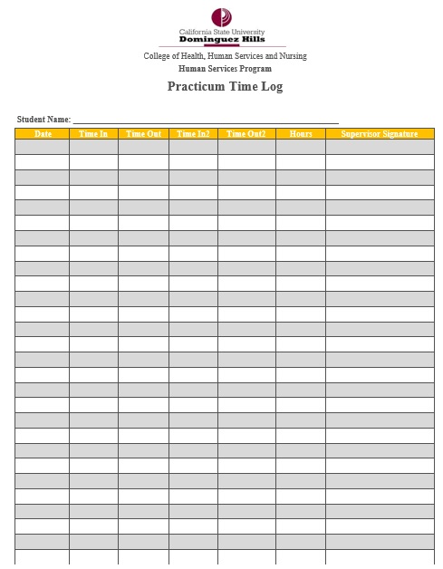 practicum time log template