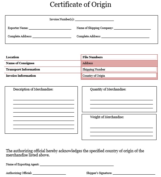 printable certificate of origin template 4
