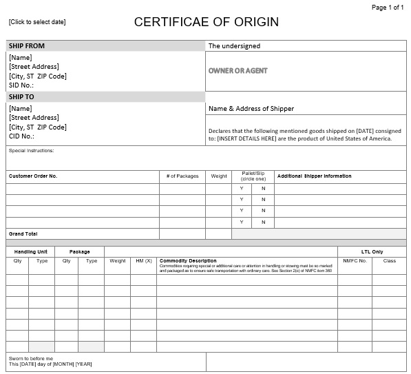printable certificate of origin template 8