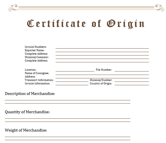 printable certificate of origin template 9