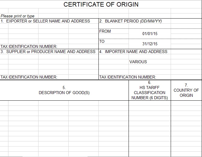 printable certificate of origin template