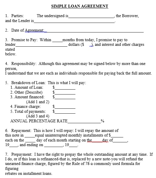 printable family loan agreement template 1