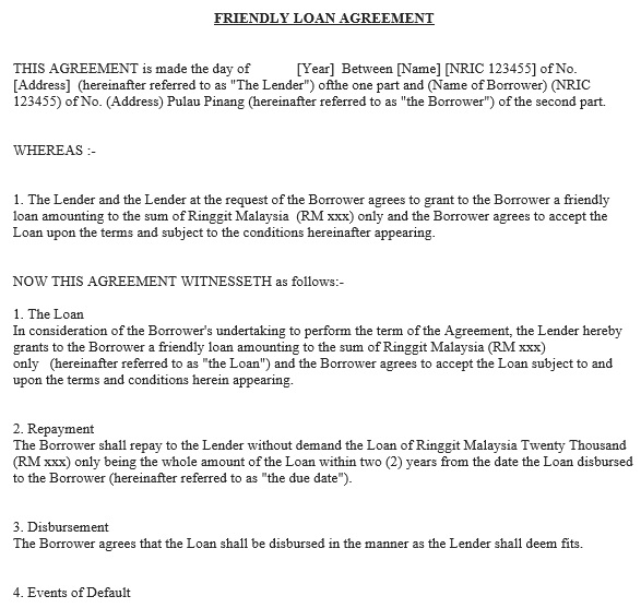 printable family loan agreement template 4
