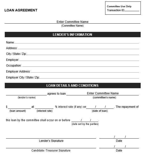 printable family loan agreement template
