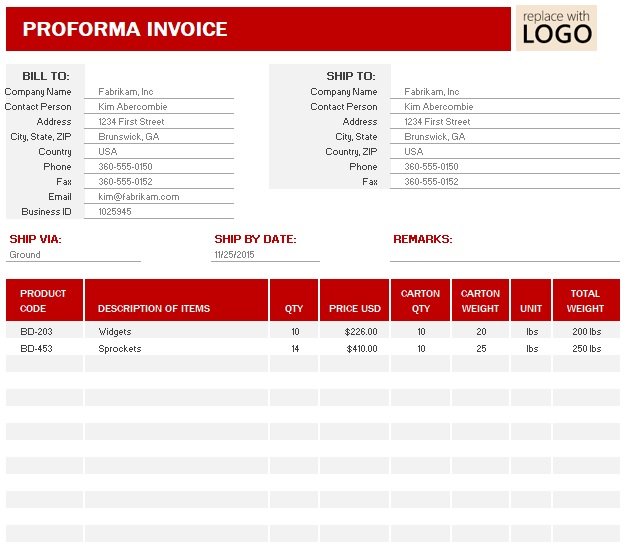 printable proforma invoice template 11