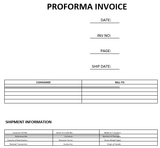 printable proforma invoice template 2