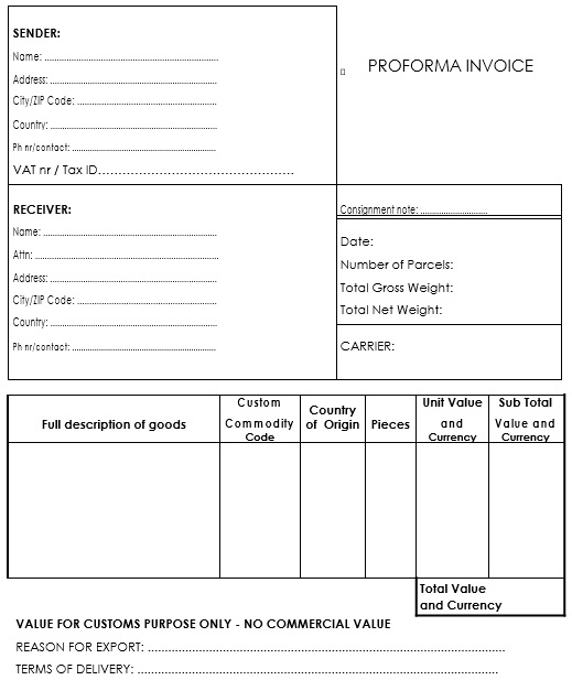 printable proforma invoice template 4