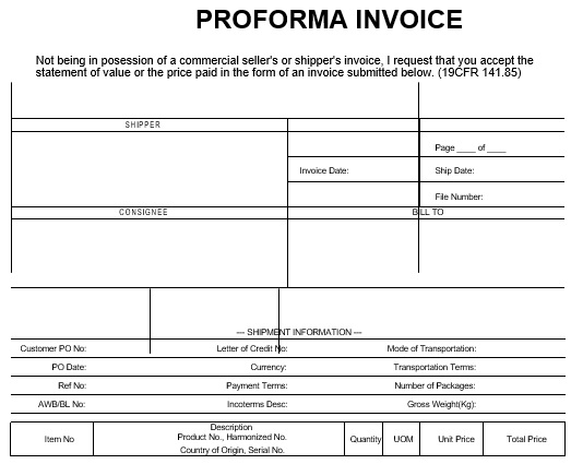 printable proforma invoice template 6