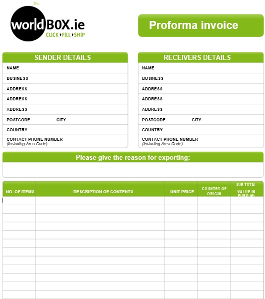 printable proforma invoice template