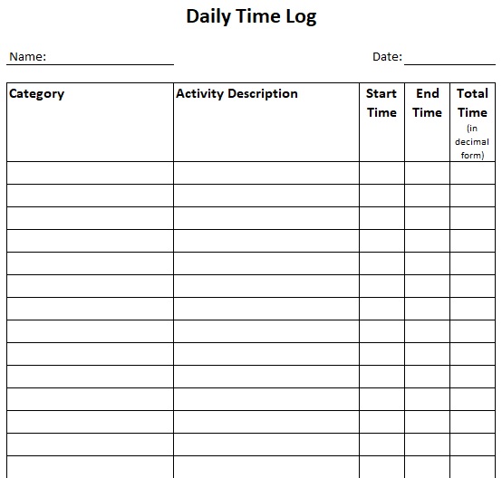 printable time log template 1