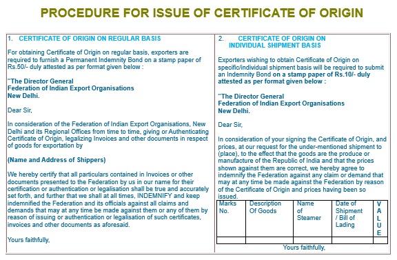 procedure for issue of certificate of origin