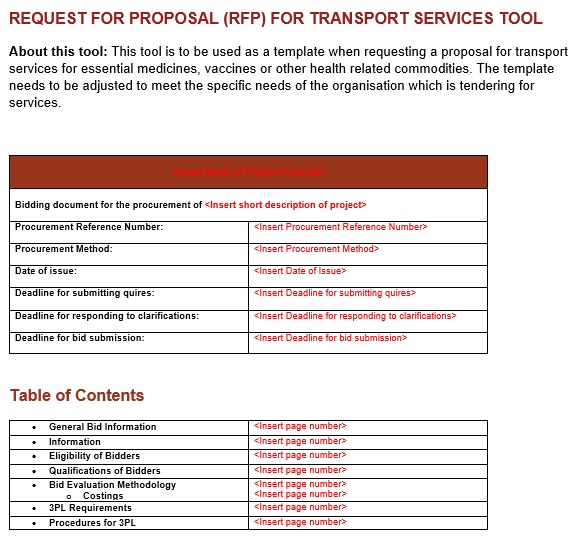 request for proposal for transport services tool