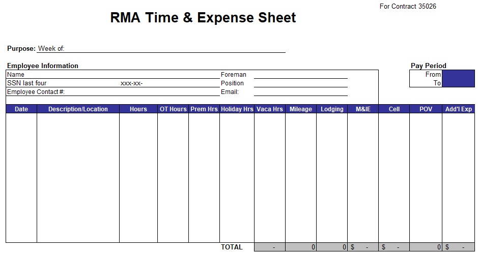 rma time expense sheet template