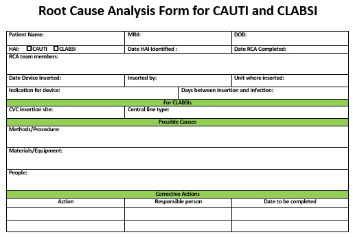 root cause analysis form for cauti and clabsi