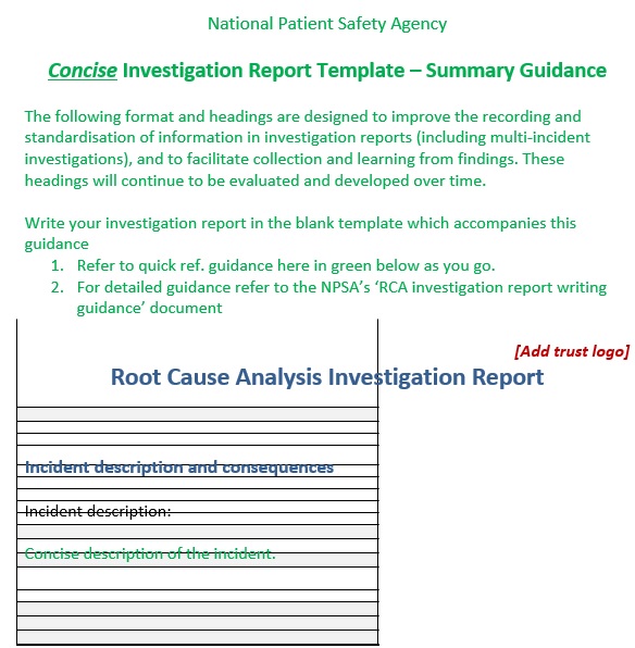 root cause analysis investigation report template