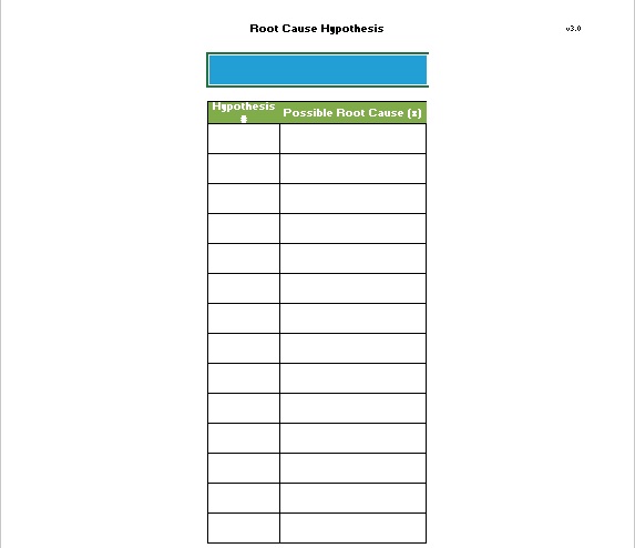 root cause hypothesis template excel