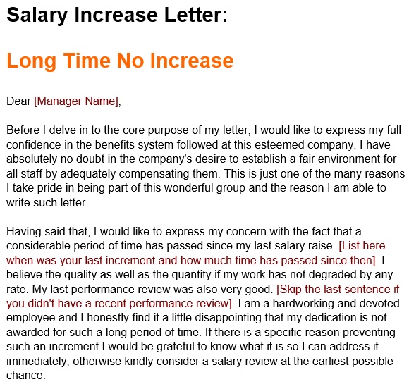 salary increase letter long time no increase