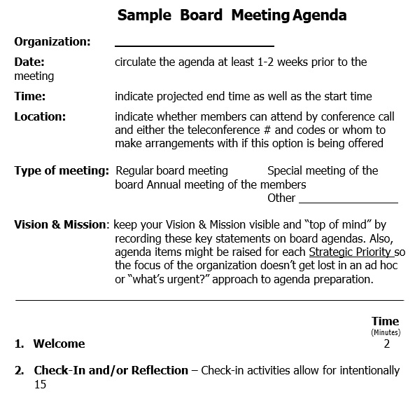 sample board meeting agenda template