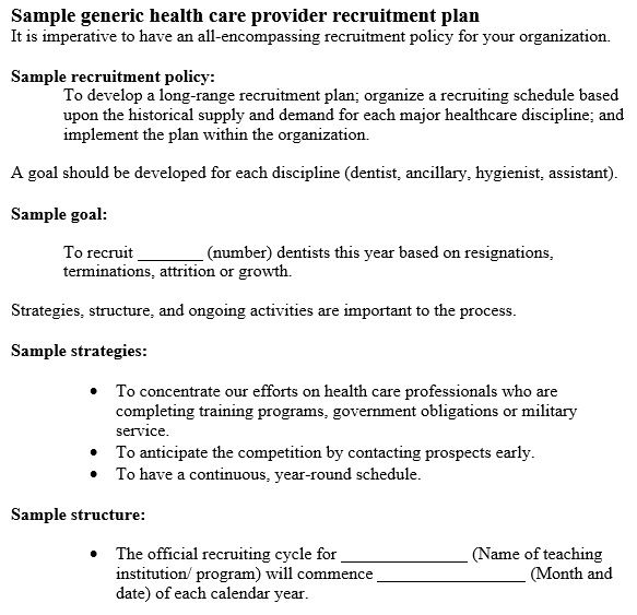 sample generic health care provider recruitment plan template