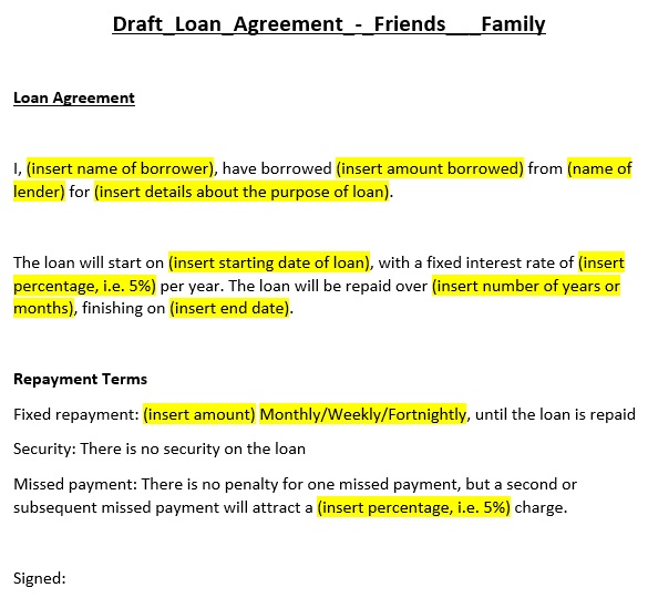 sample loan agreement between family members