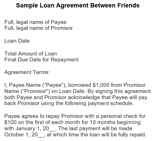 sample loan agreement between friends