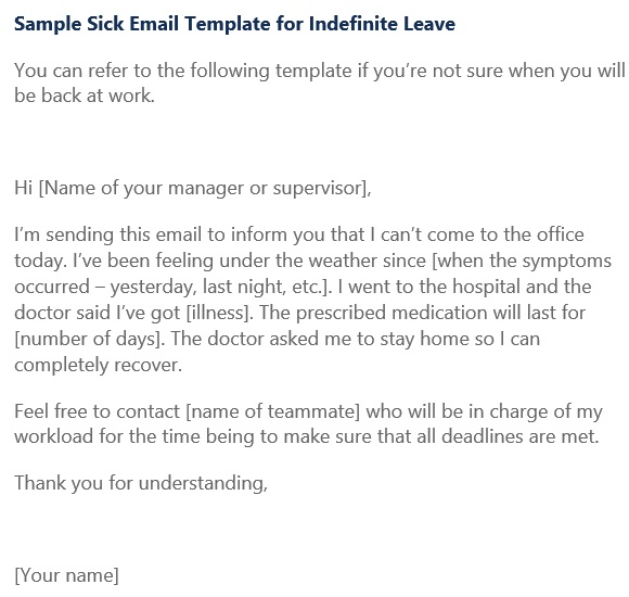 sample sick email template for indefinite leave