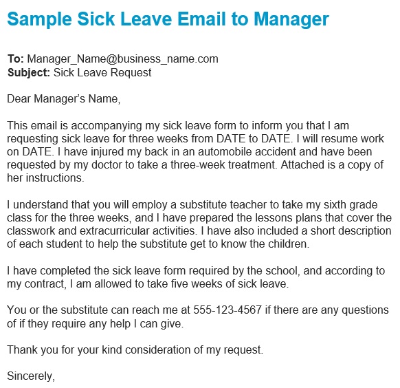 sample sick leave email to manager