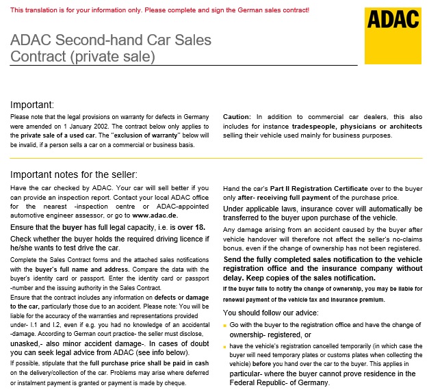 second hand car sale contract template