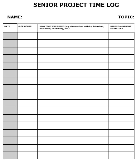 senior project time log template word