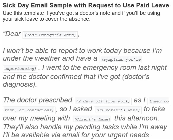 sick day email sample with request to use paid leave
