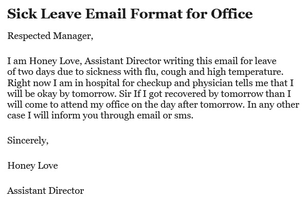 sick leave email format for office