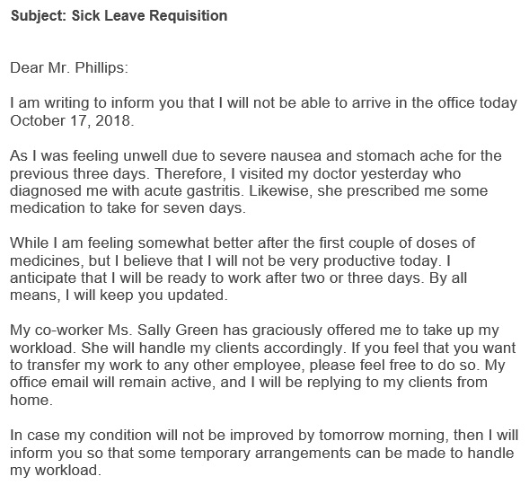 sick leave requisition email