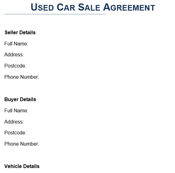 used car sale agreement template