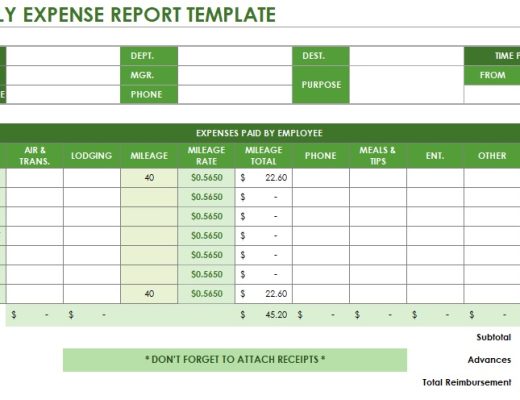 weekly expense report template