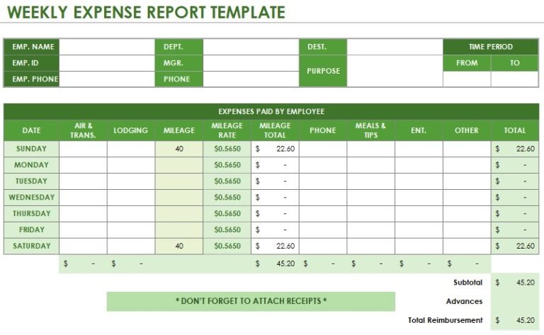 weekly expense report template