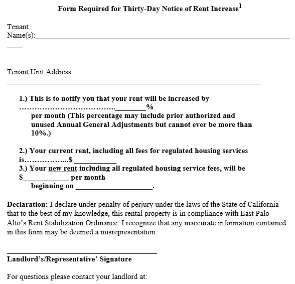 30 day notice of rent increase