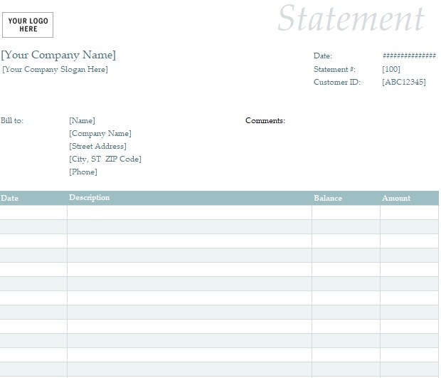 account statement template excel