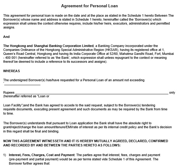 agreement for personal loan