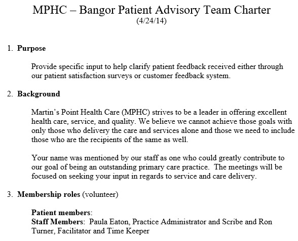 bangor patient advisory team charter template