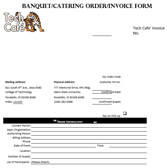 banquet catering order invoice form template