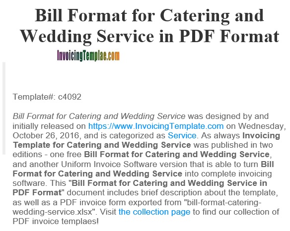 bill format for catering and wedding service