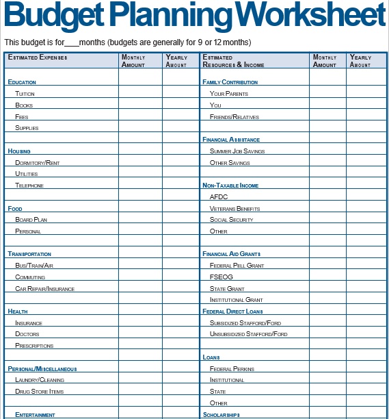 budget planning worksheet