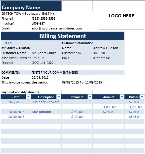 business account statement template