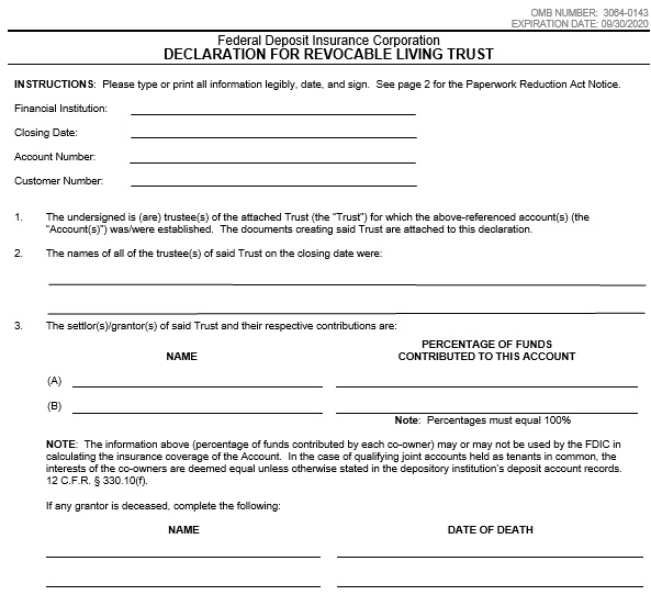 declaration for revocable living trust form