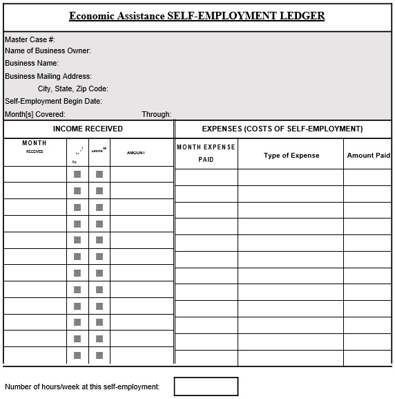 economic assistance self employment ledger form