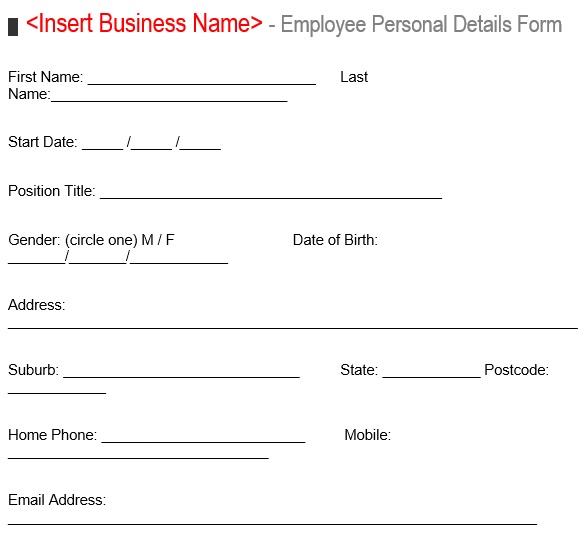 employee personal details form