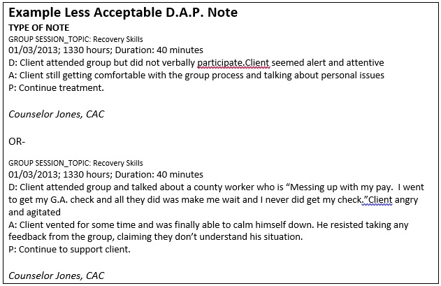 example less acceptable dap note template