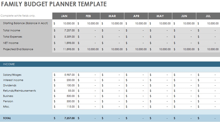 family budget planner template